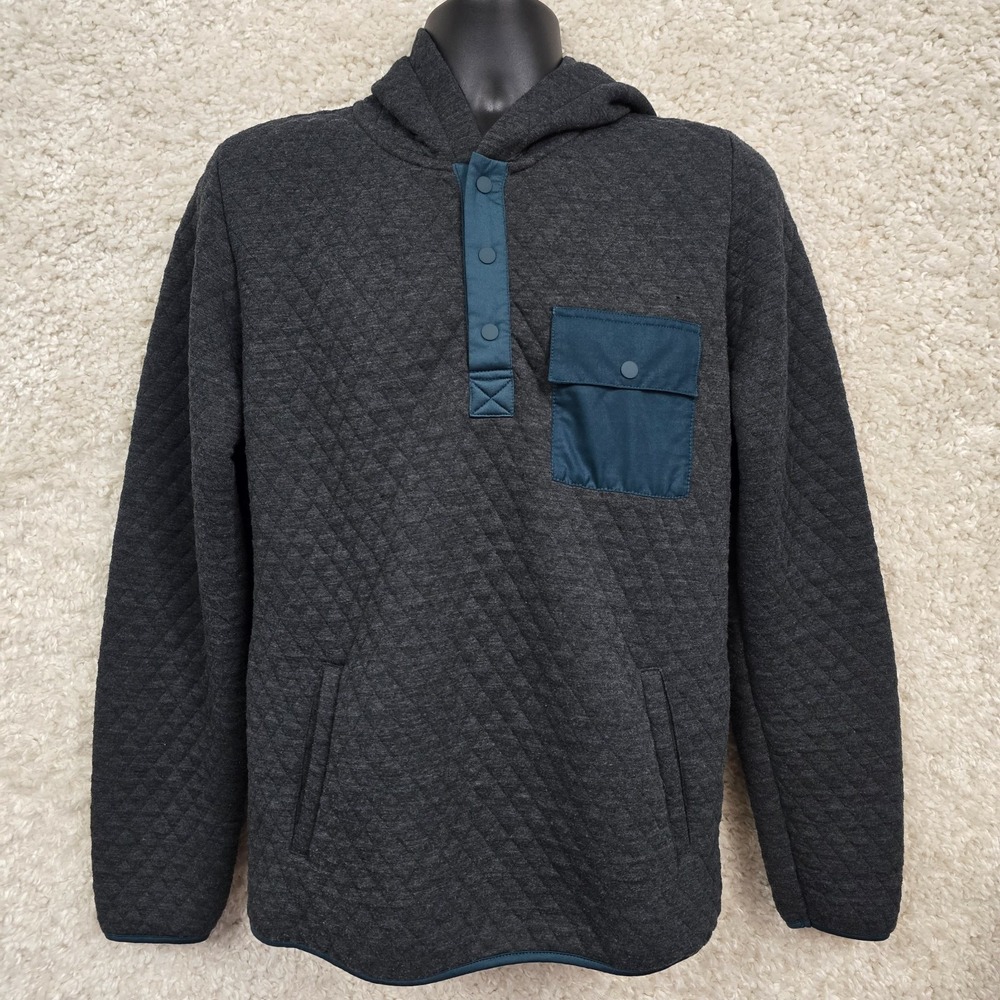 Marine Layer‎ Corbet Hoodie Men's Medium Gray Quilted Snap Pocket Pullover